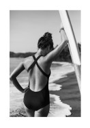 Woman With Surfboard By The Ocean | Maak je eigen poster